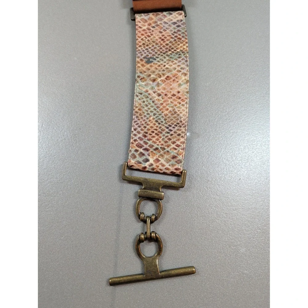 Suzi Roher Snakeskin Embossed Elastic Toggle Belt Brown Brass‎ Medium Canada